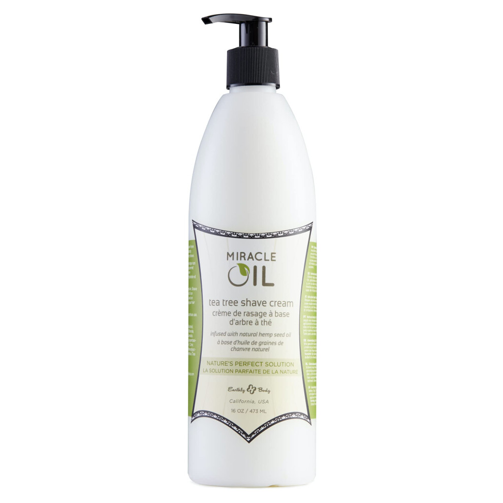 Earthly Body Miracle Oil Shave Cream  16 oz - Helps Reduce Nicks  Small Cuts & Skin Irritation - With Tea Tree  Hemp Seed & Argan Oils - 100% Vegan  C