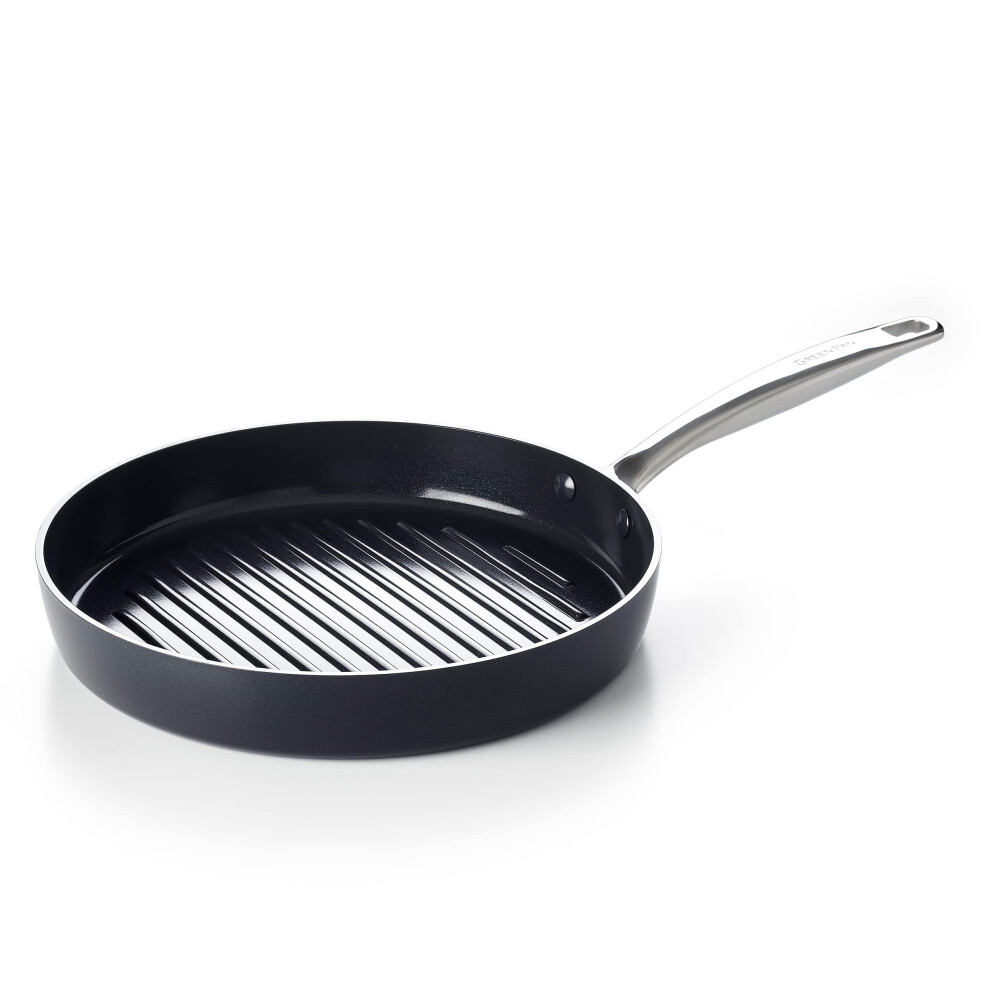 GreenPan Chatham Black Prime Midnight Hard Anodized Healthy Ceramic Nonstick  11"" Grill Pan  PFAS-Free  Dishwasher Safe  Oven Safe  Black