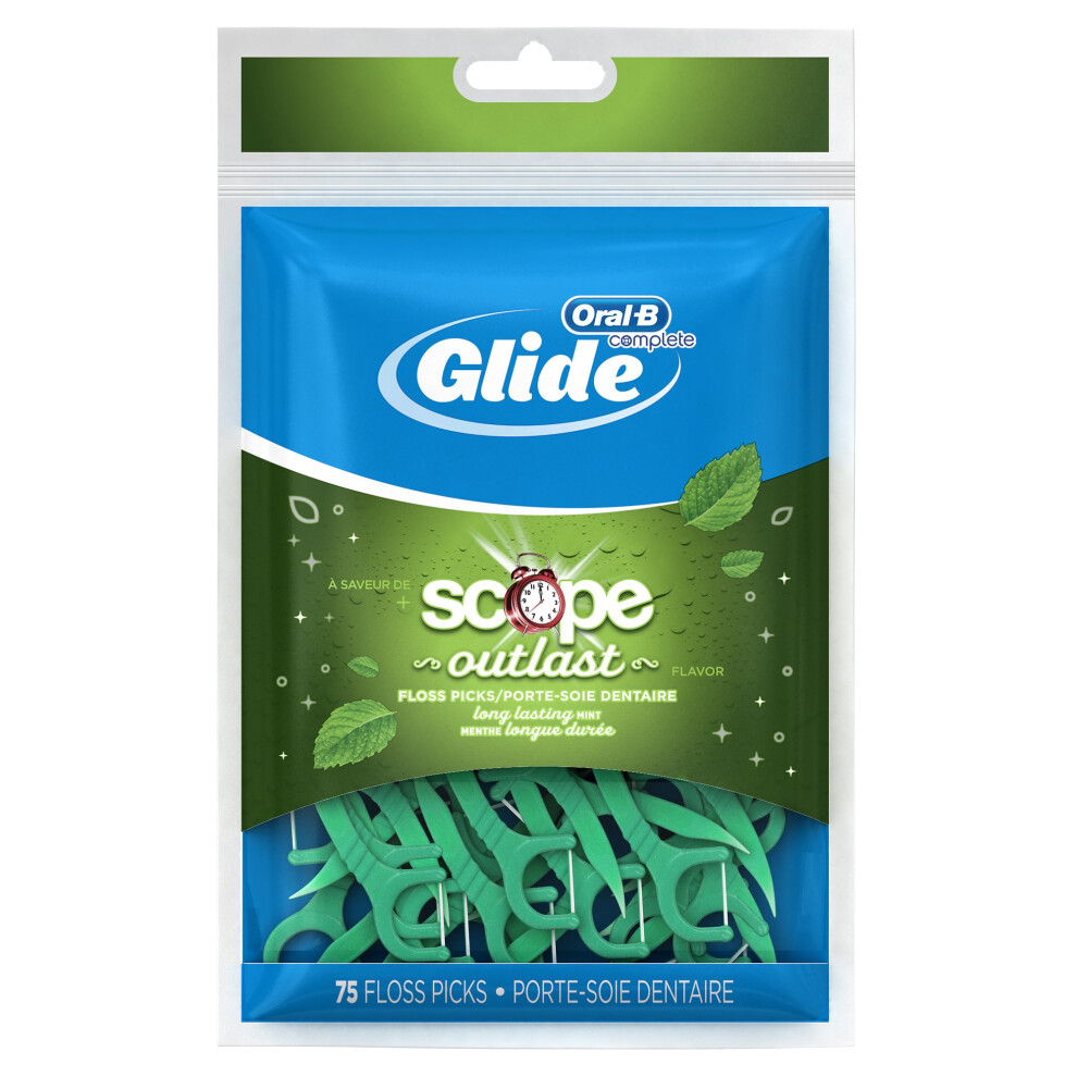 Oral B Glide Floss Picks Plusx 40mm outlast - Long Lasting Mint - 75 Ct