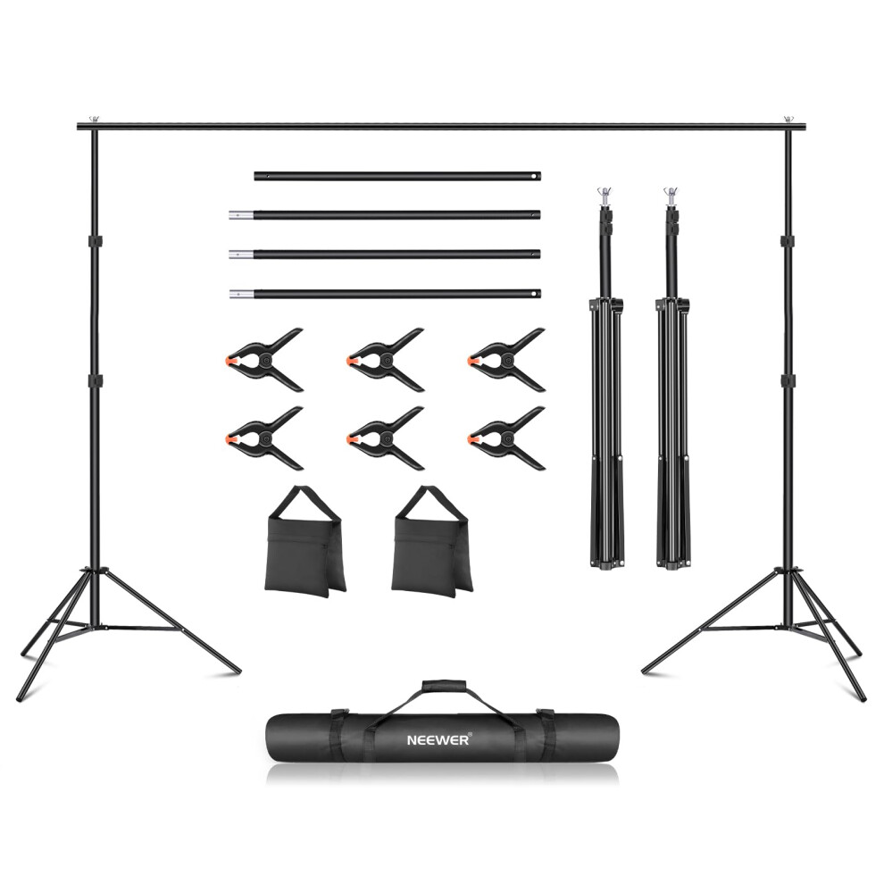 Neewer Photo Studio Backdrop Support System  10ft/3m Wide 6.6ft/2m High Adjustable Background Stand with 4 Crossbars  6 Backdrop Clamps  2 Sandbags  a