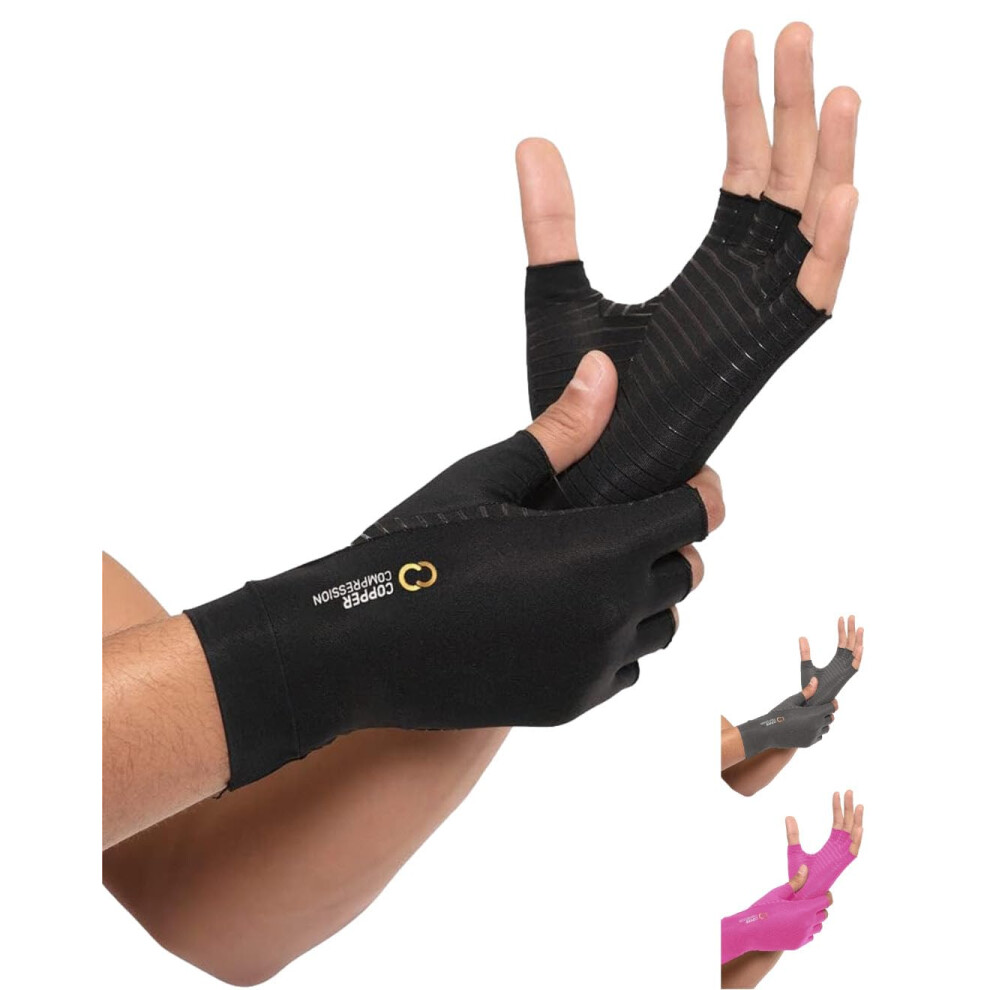 Copper Compression Arthritis Gloves | Fingerless Arthritis Carpal Tunnel Pain Relief For Men & Women | Hand Support Wrist Brace For Neuropathy, Rheuma