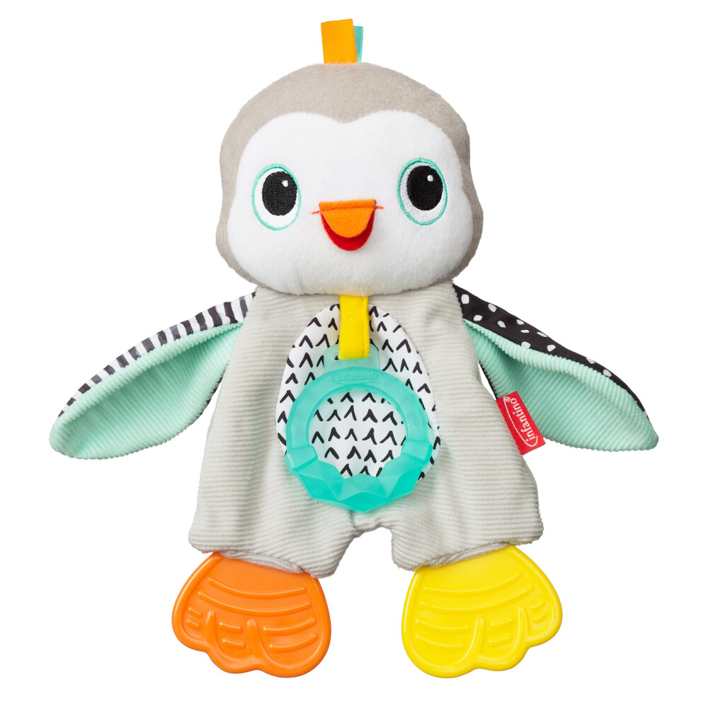 Infantino Cuddly Teether Penguin Character 3 Textured Teething Places To Soothe Sore Gums Bpa-Free Silicone Soft Fabric Textures To Explore Crink