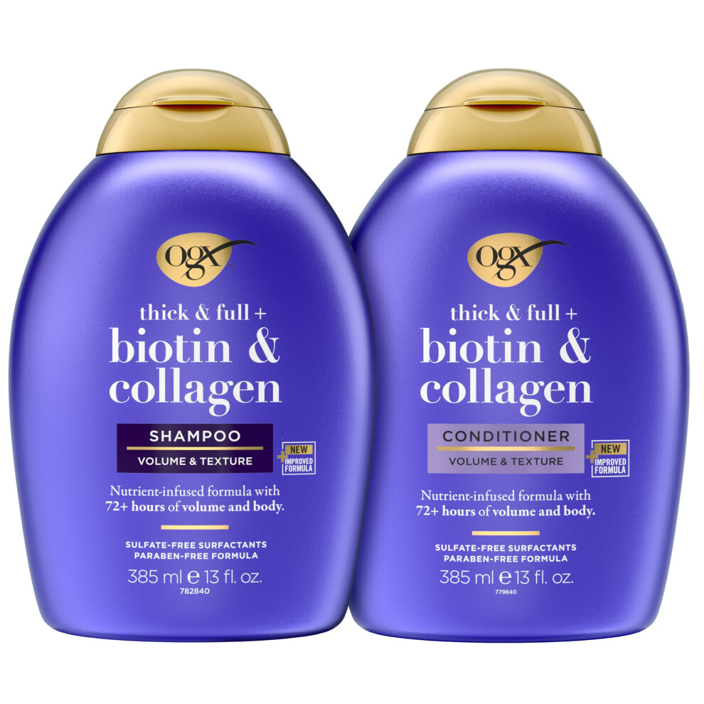 OGX Thick & Full + Biotin & Collagen Shampoo & Conditioner Set  (packaging may vary)  Purple  13 Fl Oz (Pack of 2)