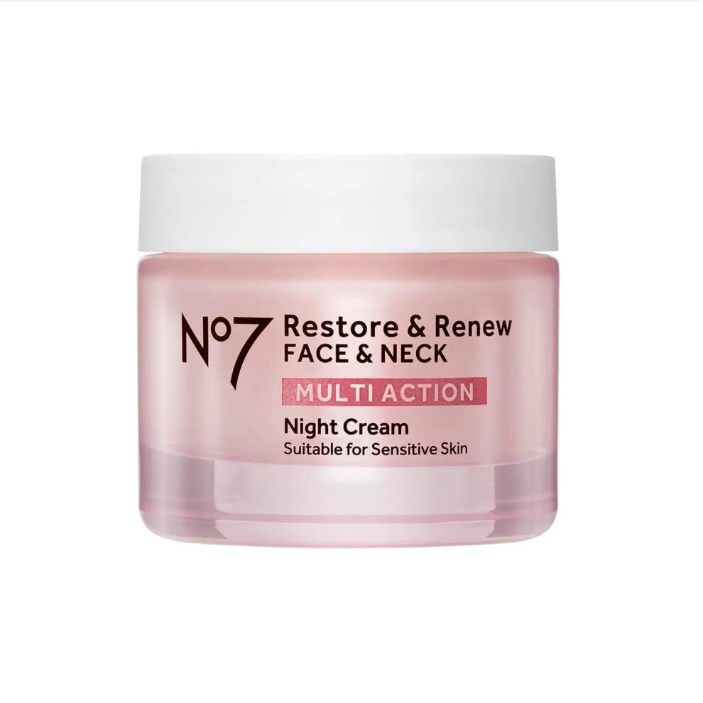 No7 Restore & Renew Multi Action Face & Neck Night Cream - Collagen Peptide Anti-Aging Face Cream - Hydrating Hyaluronic Acid + Skin Firming Fragrance