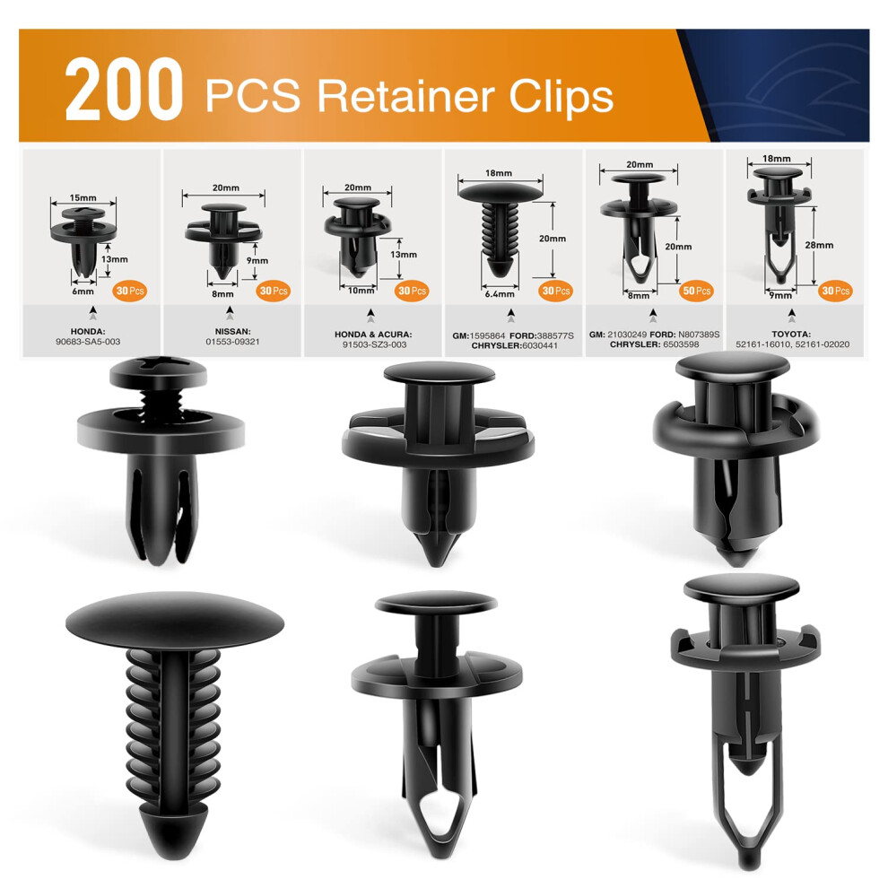 Gooacc Universal Plastic Fender Clips 200 Pcs Push Bumper Fastener Rivet Clips With 6 Size Auto Body Retainer Clips Bumpers Car Fender Replacement For 812227031558