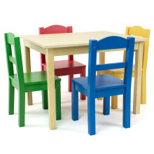 Humble Crew Collection Kids Wood Table & 4 Chair Set Natural/Primary