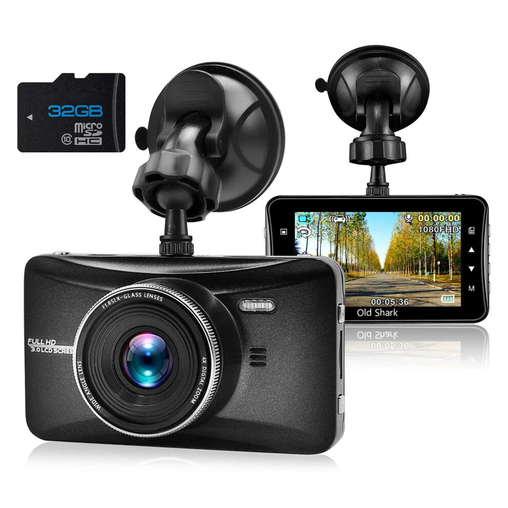 Dash Cam 1080P Full HD 3 Inch Dashboard Camera Car Recorder with 32GB Card 170Wide Angle Dashcam Driving Loop Recording G-Sensor