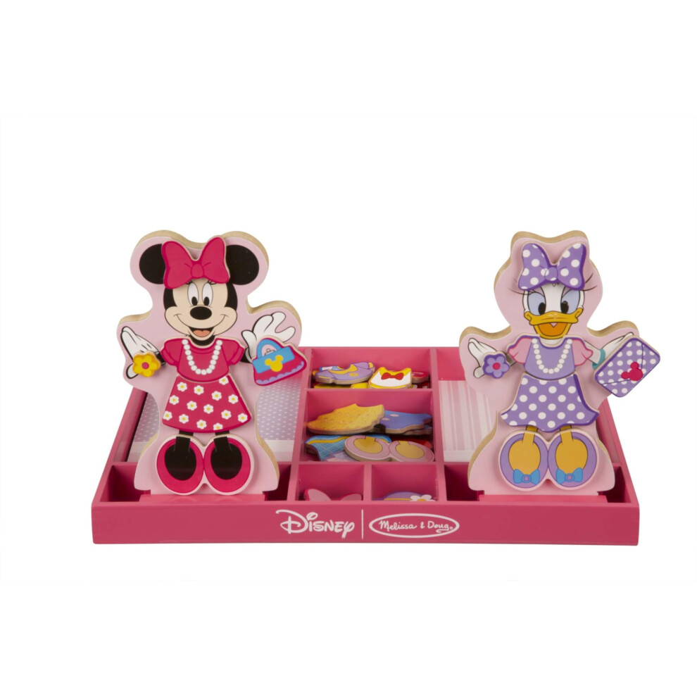 Melissa & Doug Disney Minnie Mouse and Daisy Duck Magnetic Dress-Up Wooden Doll Pretend Play Set (40+ pcs) Minnie Mouse Toys  Disney Dress Up Dolls Fo