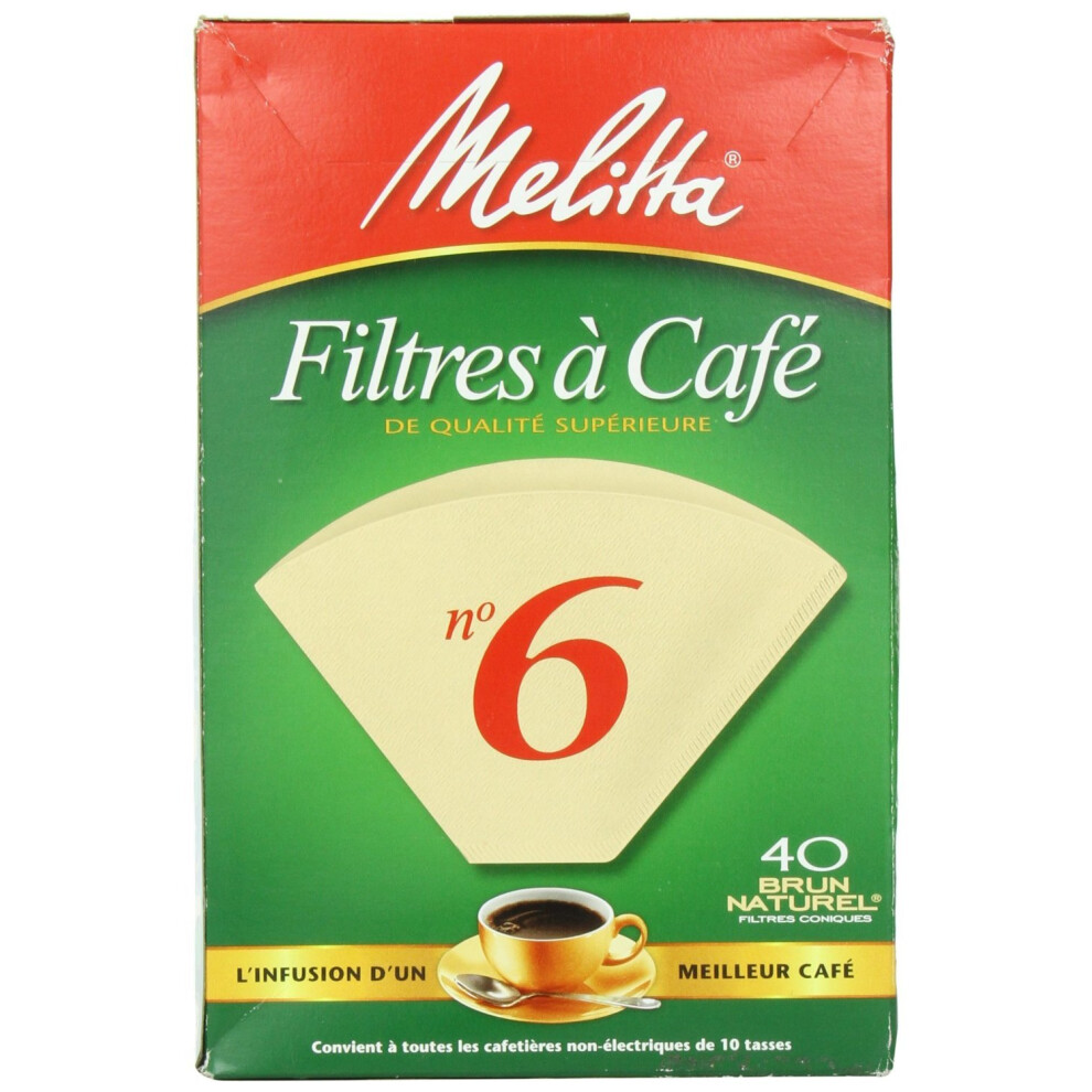 Melitta Cone Coffee Filters  Natural Brown  No. 6  40 Count Filters