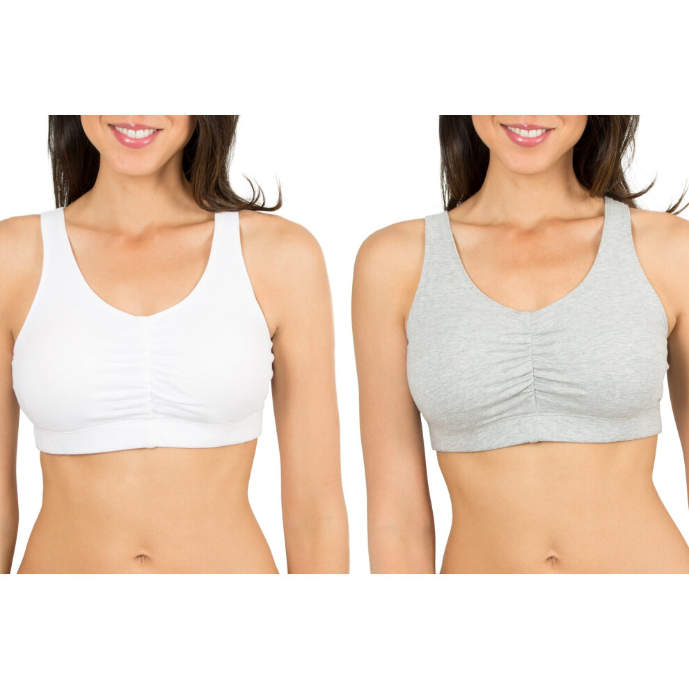 Fruit of the Loom Women's Sport Bra with Cookies   White/Heather Grey  44(Pack of 2)