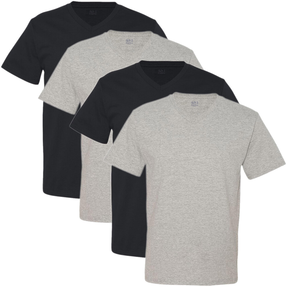 Fruit of the Loom Men's 4 Pack V-Neck T-Shirt  Black/Gray  Medium