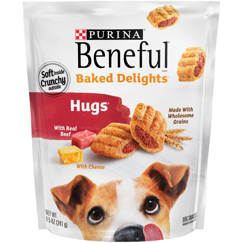 Beneful Purina Made in USA Facilities Dog Treats  Baked Delights Hugs with Real Beef & Cheese 8.5 Ounce Pouch (Pack of 1)