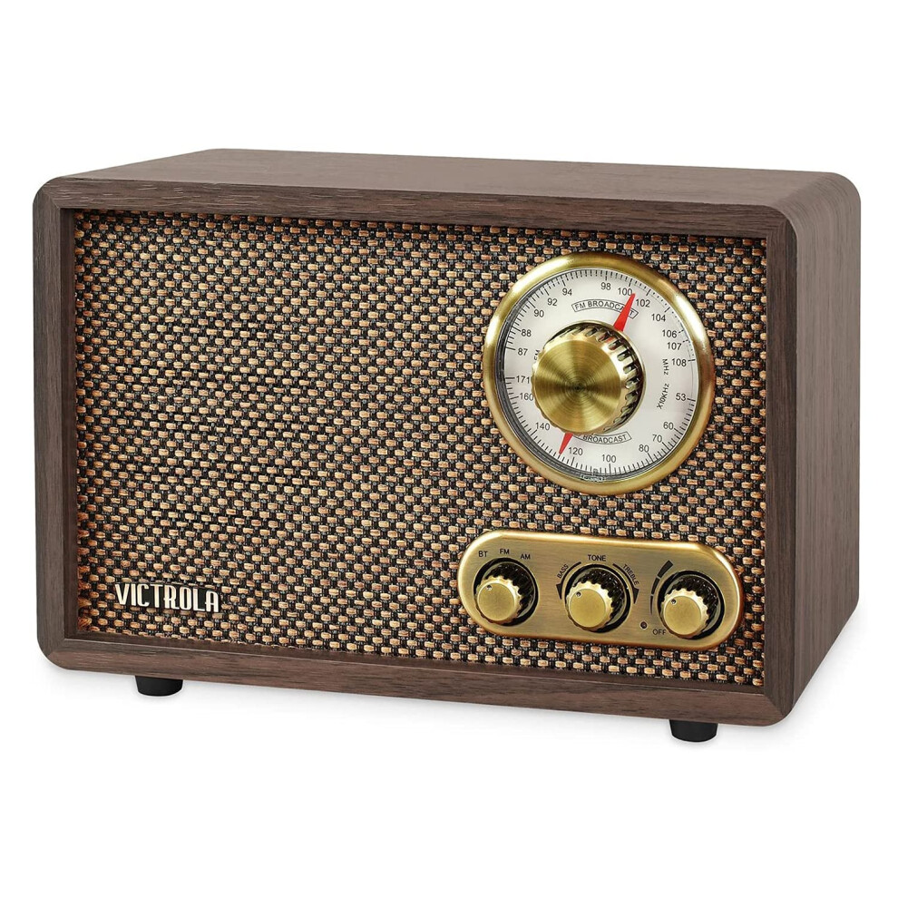 Victrola Retro Wood Bluetooth Radio with Built-in Speakers  Elegant & Vintage Design  Rotary AM/FM Tuning Dial  Wireless Streaming  Espresso