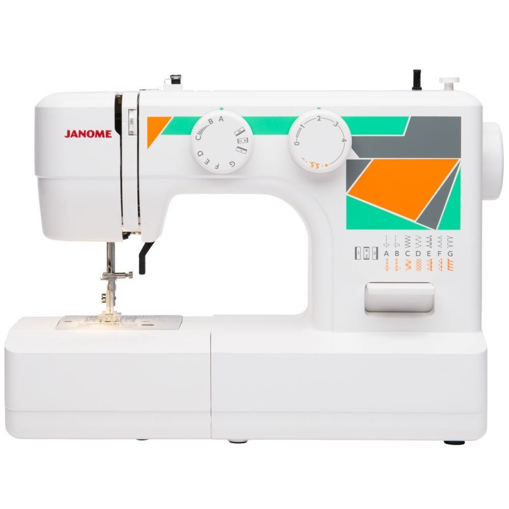 Janome MOD-15 Easy-to-Use Sewing Machine with 15 Stitches  Adjustable Stitch Length and 5-Piece Feed Dogs