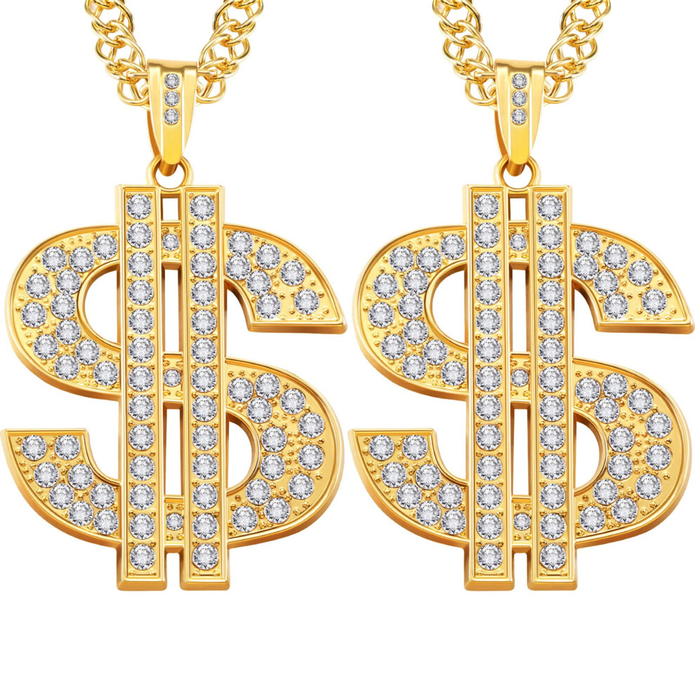 Collier Tatuo 2 Pi Ces Plaqu Or Pour Homme Avec Pendentif Dollar, Style Hip-Hop (Style Tendance Dor )-image