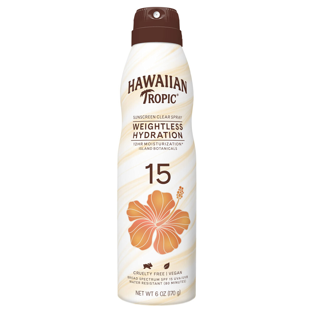 Hawaiian Tropic Weightless Hydration Clear Spray Sunscreen SPF 15  6oz | Hawaiian Tropic Sunscreen SPF 15  Sunblock  Oxybenzone Free Sunscreen  Spray