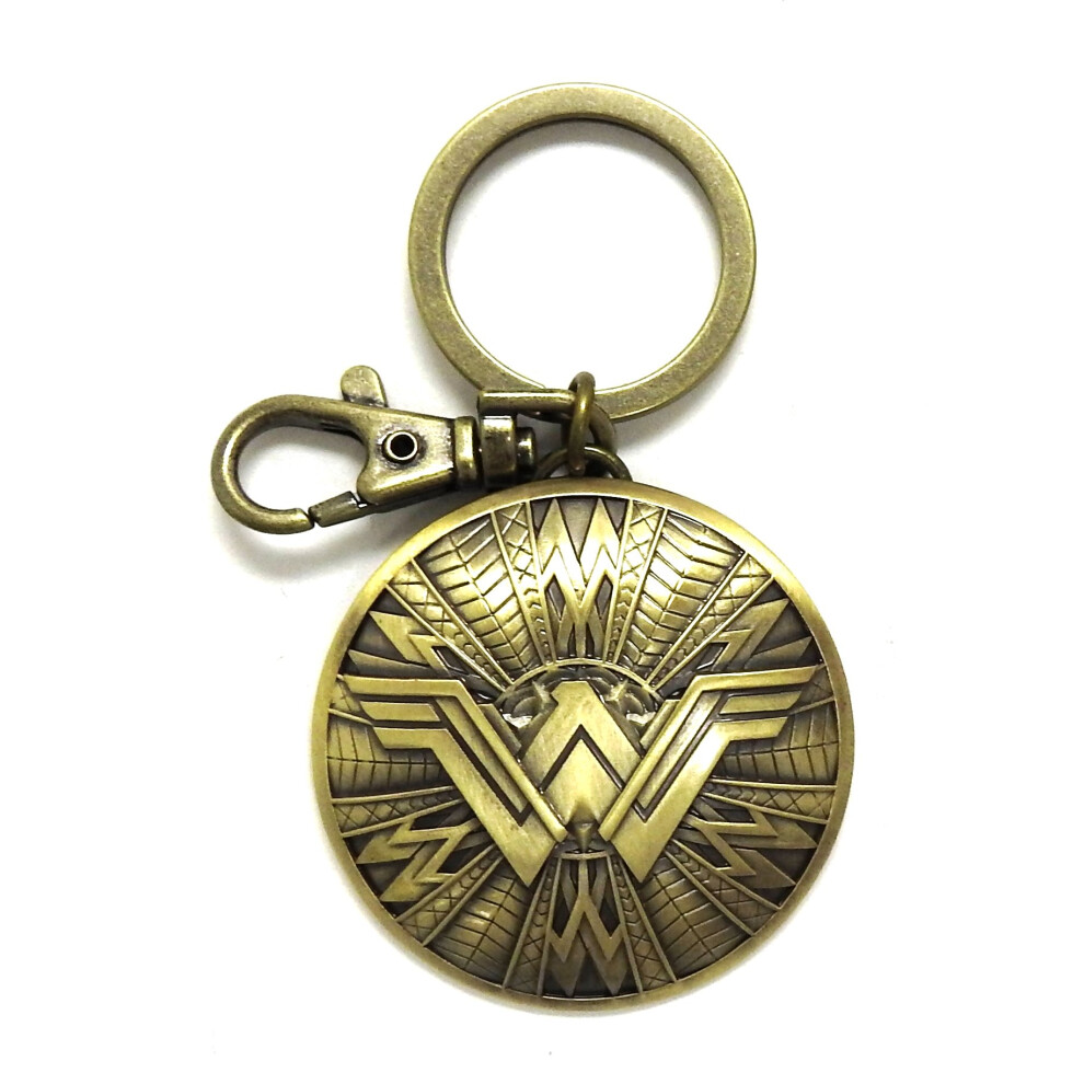 DC New Wonder Woman Shield Pewter Key Ring Gold 3""