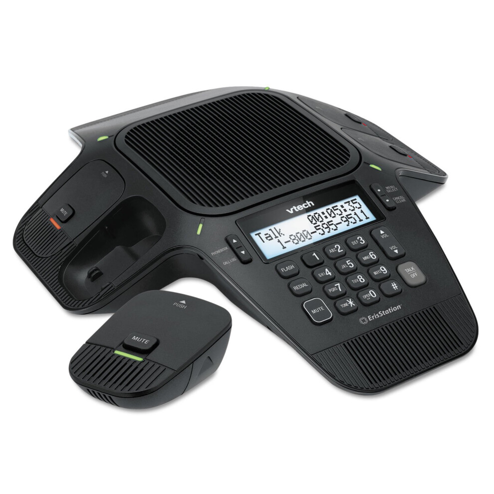 VTech VCS704 ErisStation DECT 6.0 Conference Phone with Four Wireless Mics using Orbitlink Wireless Technology  Black