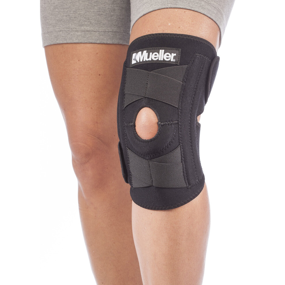 MUELLER Sports Medicine Self Adjusting Knee Stabilizer  Knee Pain Relief Support for Men and Women  Ideal for Arthritis  Sprains  Black  One Size