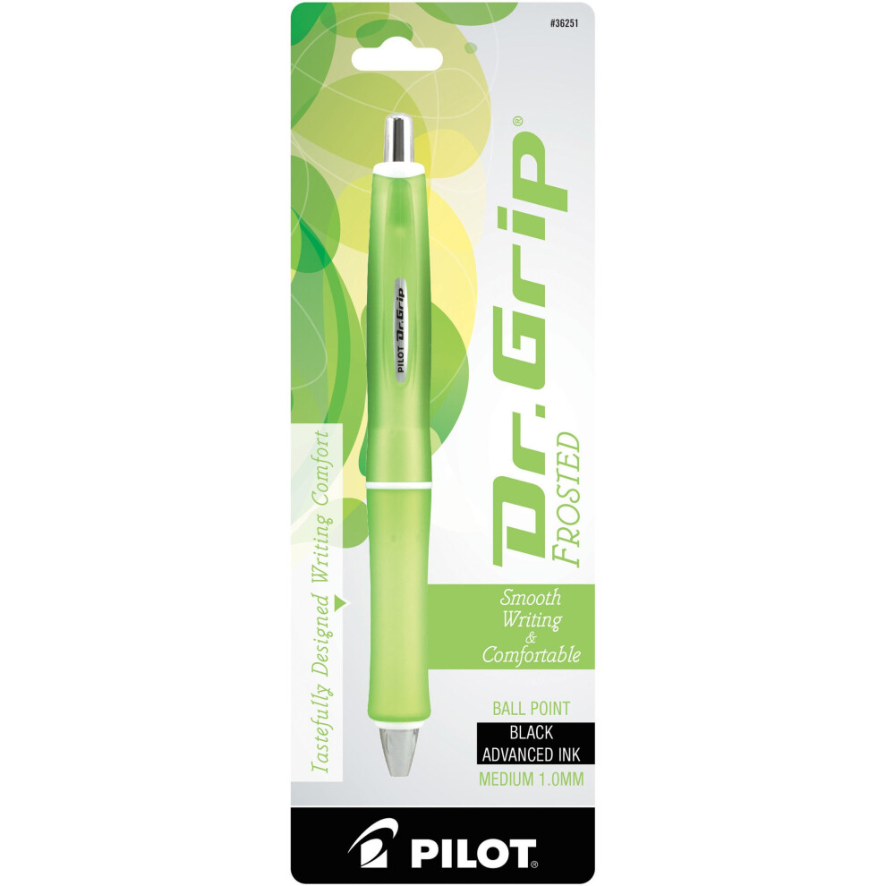 PILOT Dr. Grip Frosted Refillable & Retractable Ballpoint Pen  Medium Point  Green Barrel  Black Ink  Single Pen (36251)