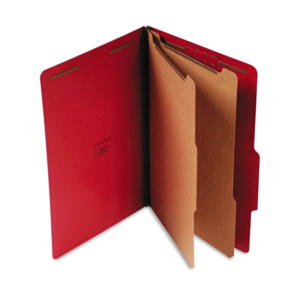 Universal UNV10313 Six-Section Pressboard Classification Folders - Legal Ruby Red (10/Box)