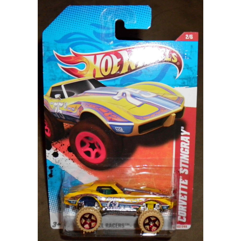 HOT WHEELS 2011 THRILL RACERS DESERT 2/6 YELLOW MONSTER TRUCK CAR CORVETTE STINGRAY 182/244