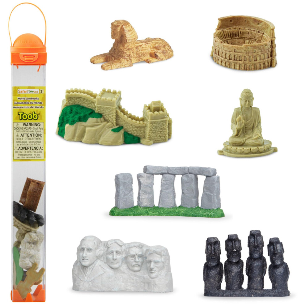 Safari Ltd. World Landmarks TOOB - 7 Figurines: Mount Rushmore  Great Wall  Easter Island heads  Colosseum  Sphinx  Stonehenge - Educational Toy Figur