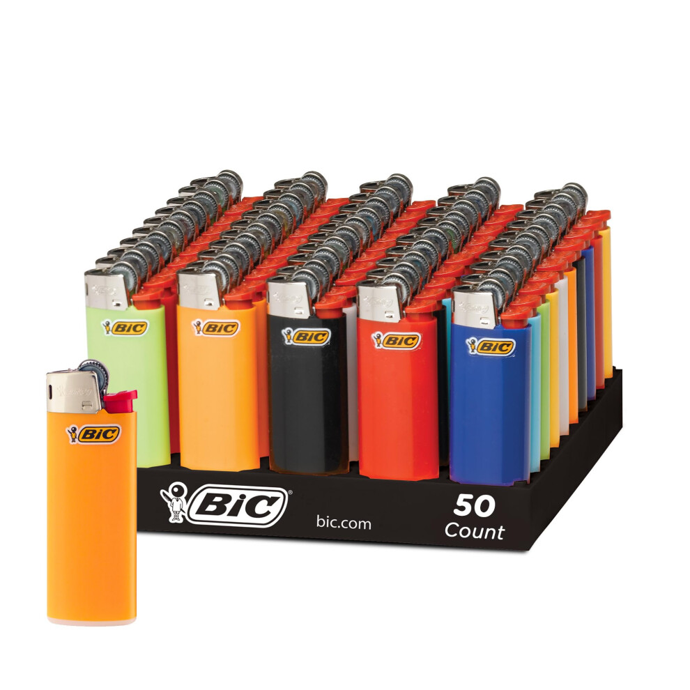 BIC Mini Pocket Lighters  Assorted Bright Colors  50-Count Tray  Safe and Reliable Child-Resistant Lighters