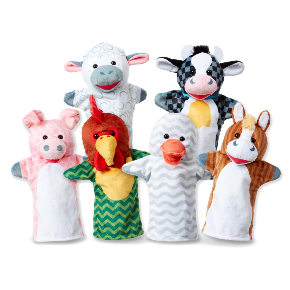 Melissa & Doug Barn Buddies Hand Puppets  Set of 6 (Cow  Sheep  Horse  Duck  Chicken  Pig)   Multicolor