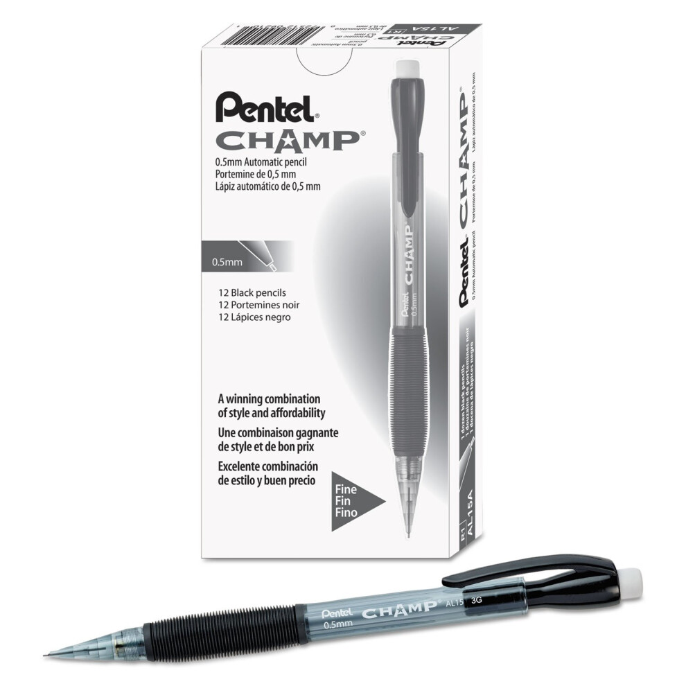 Pentel AL15A Champ Mechanical Pencil  0.5 mm Translucent Gray Barrel  Dozen