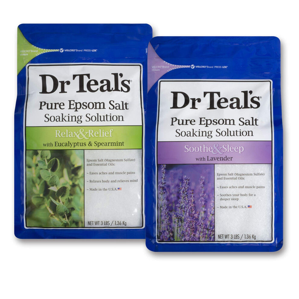 Coffret cadeau de bain au sel d'Epsom du Dr Teal (eucalyptus et lavande, 2 paquets de 1,4 kg chacun) - Apaisez, dormez, d   tendez-vous et soulagez