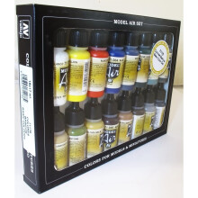 Vallejo Basic Colors: Acrylic 16 Airbrush Paint Set for Model & Hobby 71178 Black 0,57 Fl Oz (Pack of 16)