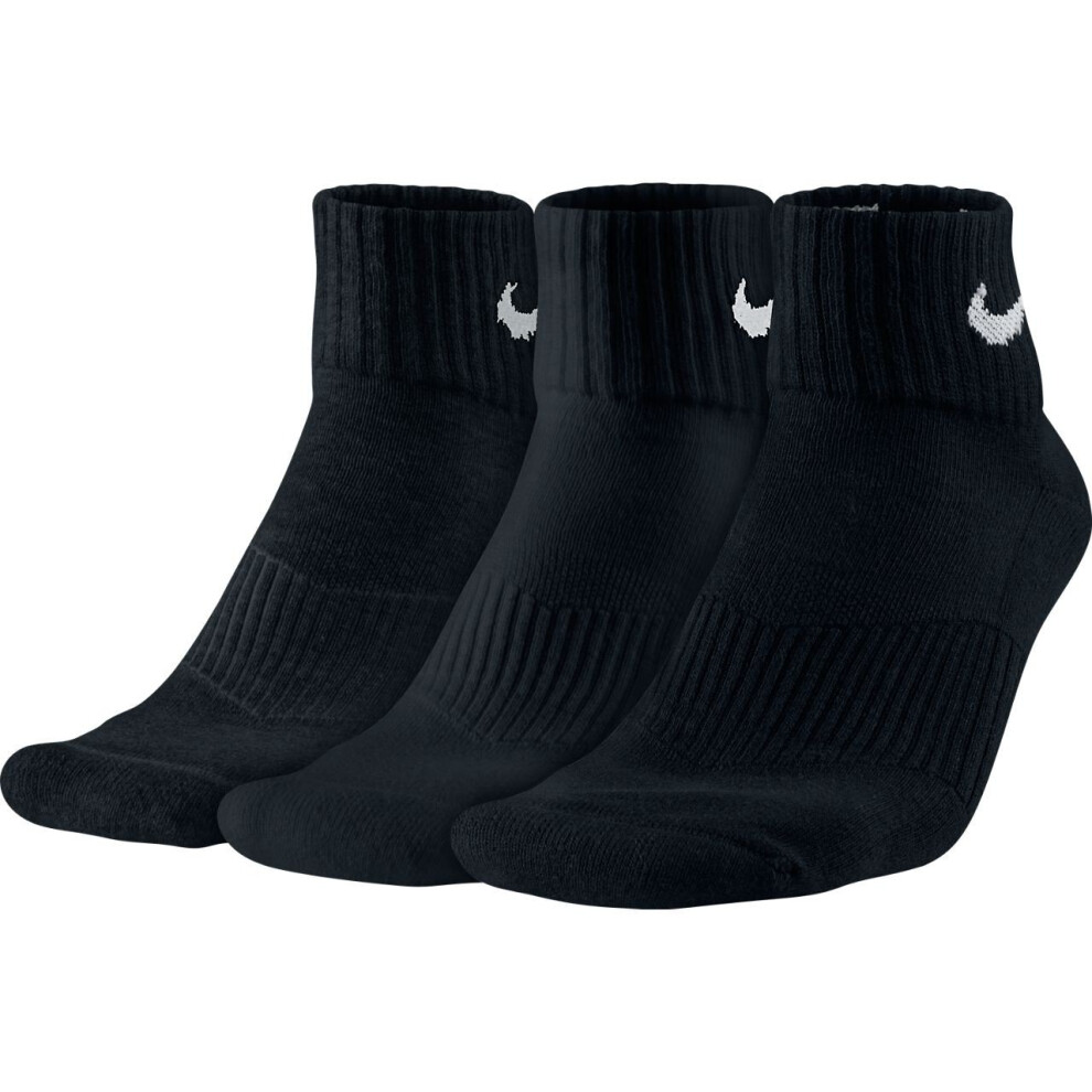 NIKE Unisex Performance Cushion Quarter Training Socks (3 Pairs)  Black/White  Large