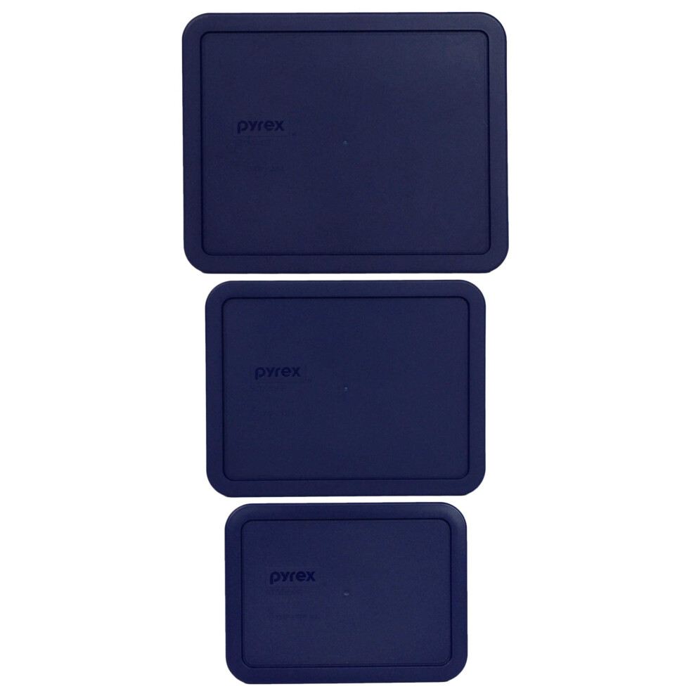 Pyrex (1) 7210-PC 3-Cup  (1) 7211-PC 6-Cup  & (1) 7212-PC11-Cup Blue Plastic Storage Lids  Made in USA