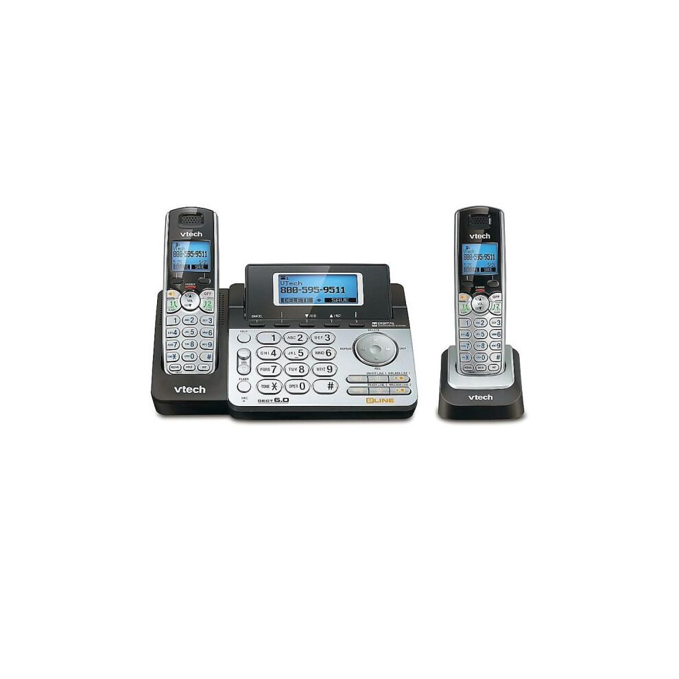 VTech DS6151-2 2 Handset 2-Line Cordless Phone System for Home or Small Business with Digital Answering System & Mailbox on each line  Silver