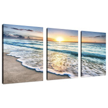 TutuBeer 3 panelen muurkunst blauwe zee zonsondergang wit strand schilderij de foto op canvas zeegezicht de foto's voor huisdecoratie decoratie klaar