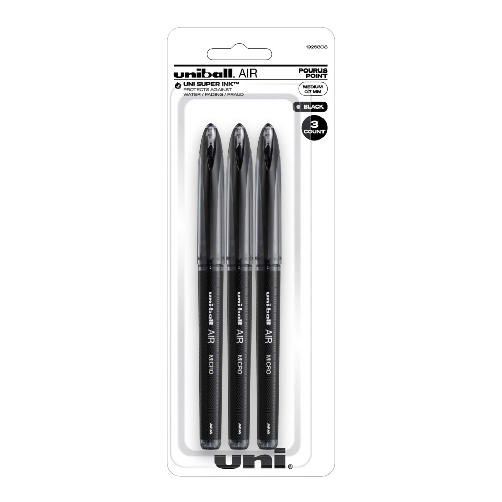 uni-ball AIR Rollerball Pens  Fine Point (0.7mm)  Black  3 Count