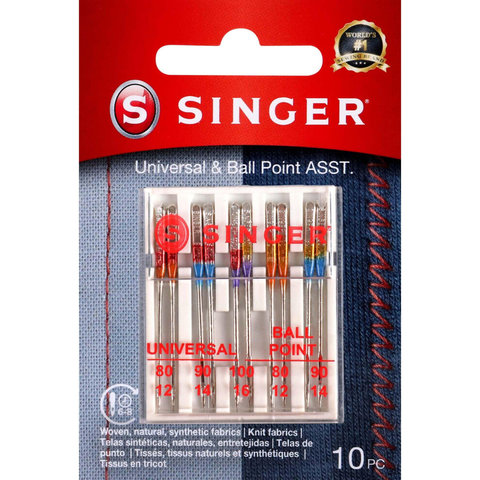 SINGER 04800 Universal Regular Point and Ball Point Sewing Machine Needle  Assorted Sizes  8-Count