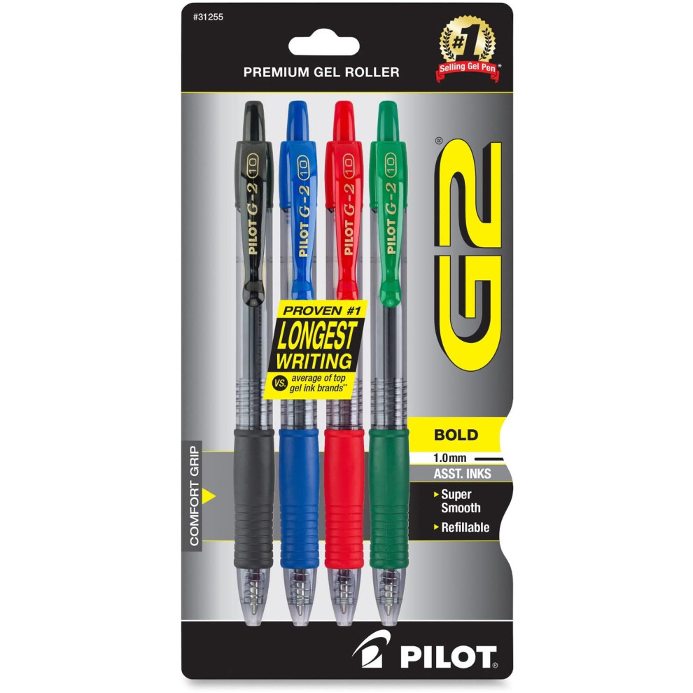 Pilot  G2 Premium Gel Roller Pens  Bold Point 1 mm  Pack of 4  Assorted Colors