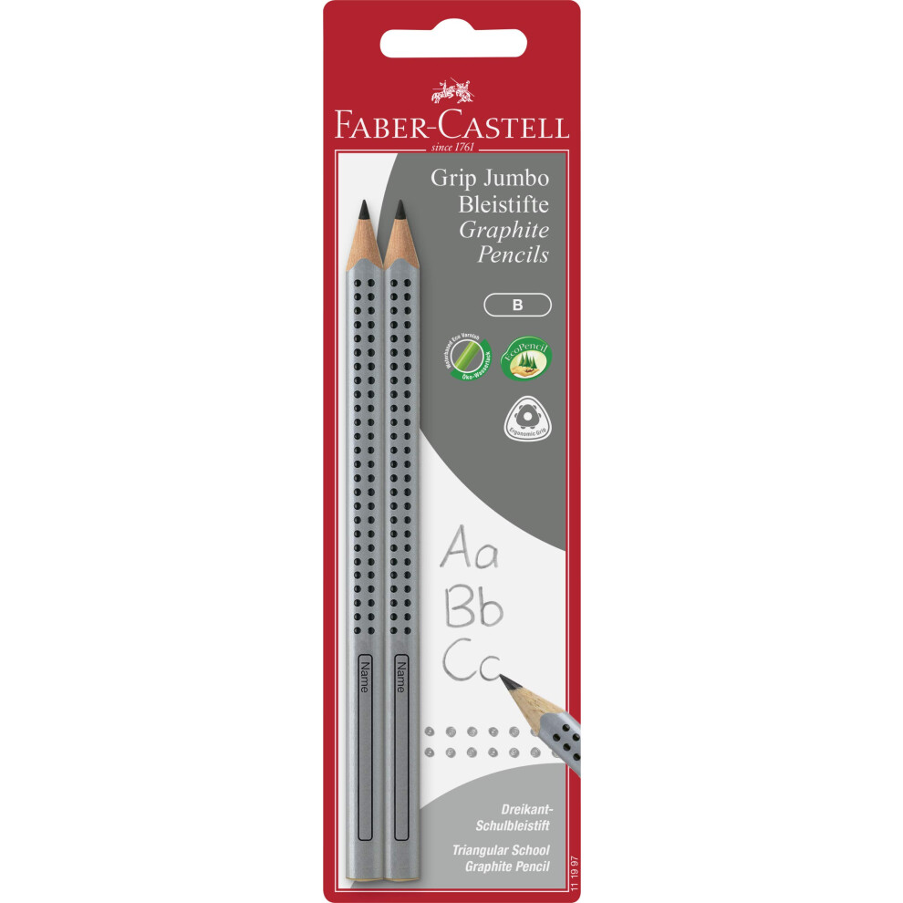 Faber-Castell Jumbo Grip Graphite No. 2 Ecopencils - 2 Triangle Writing Pencils for Preschoolers