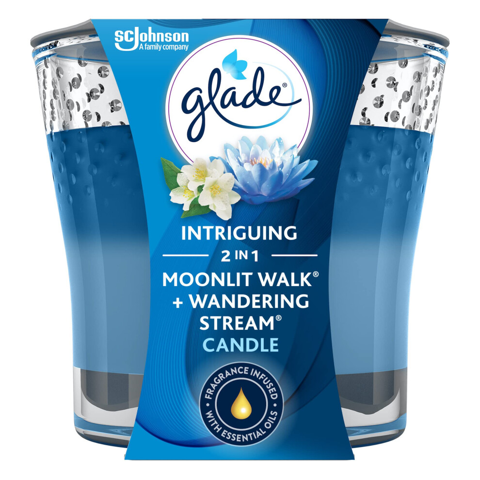 Glade Candle Jar  Air Freshener  2in1  Moonlit Walk & Wandering Stream  3.4 Oz