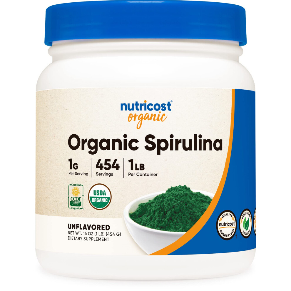 Nutricost Organic Spirulina Powder 454 Grams 1Lb - Pure Certified Organic Spirulina