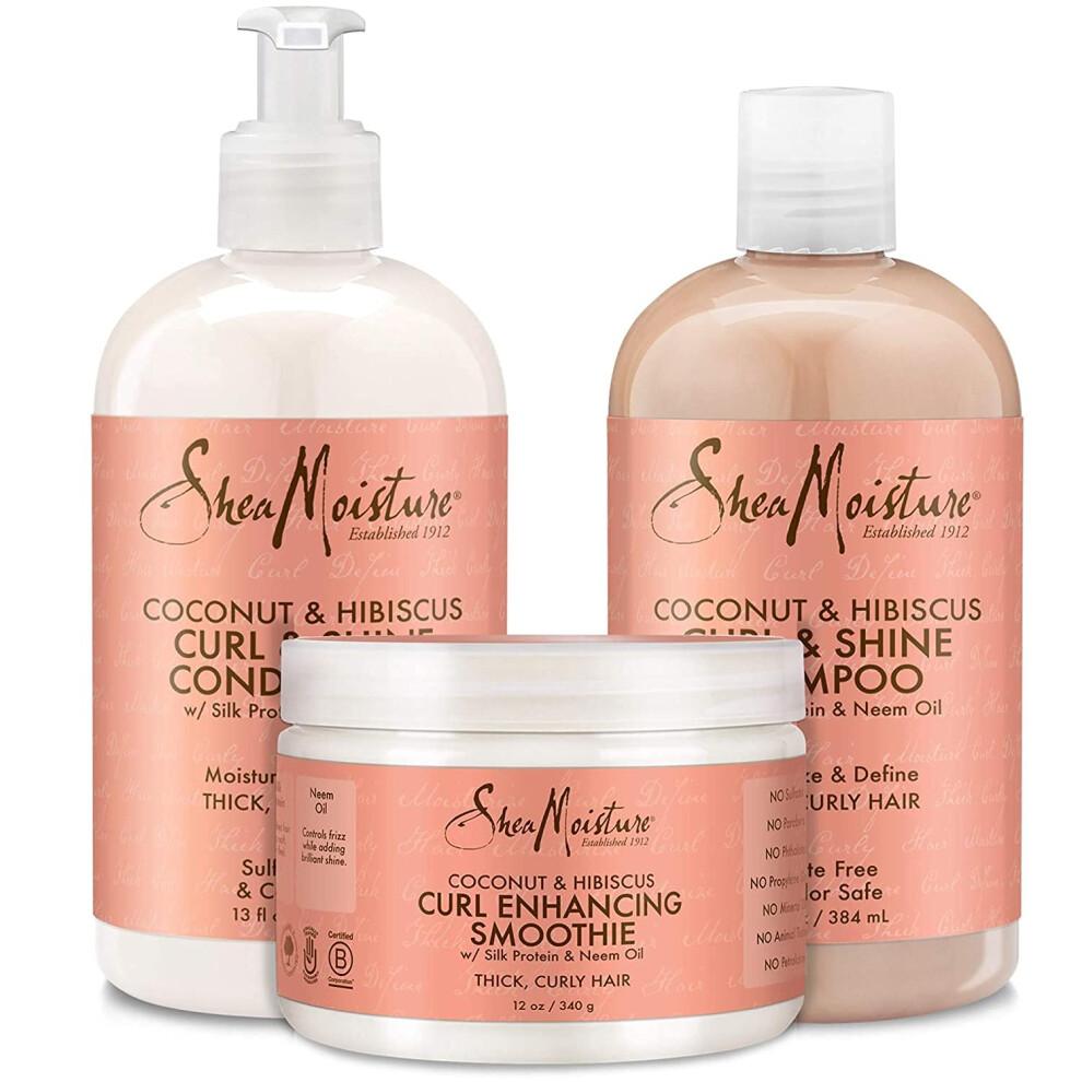 SheaMoisture Coconut & Hibiscus Curl Trio: Includes Curl & Shine Shampoo and CONDITIONER  Curl Enhancing Smoothie with Box