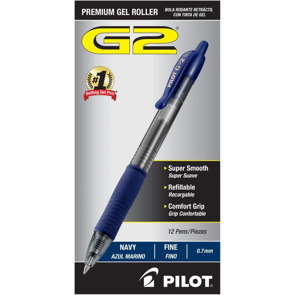 Pilot  G2 Premium Gel Roller Pens  Fine Point 0.7 mm  Navy Blue  Pack of 12