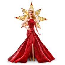 Barbie 2017 -juhlinukke punaisella metallinhohtoisella mekolla ja asusteilla