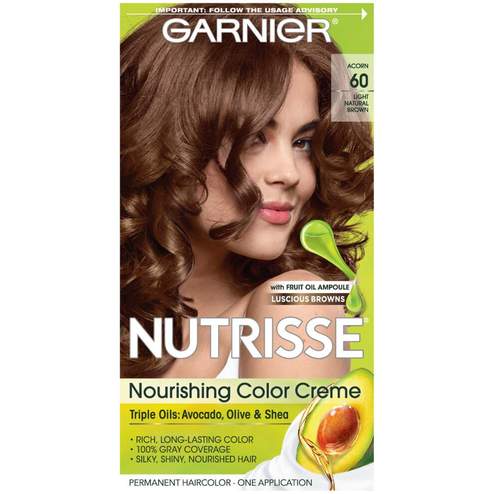 Garnier Nutrisse Nourishing Hair Color Creme 3 Packaging May Vary  60 Light Natural Brown (Acorn)