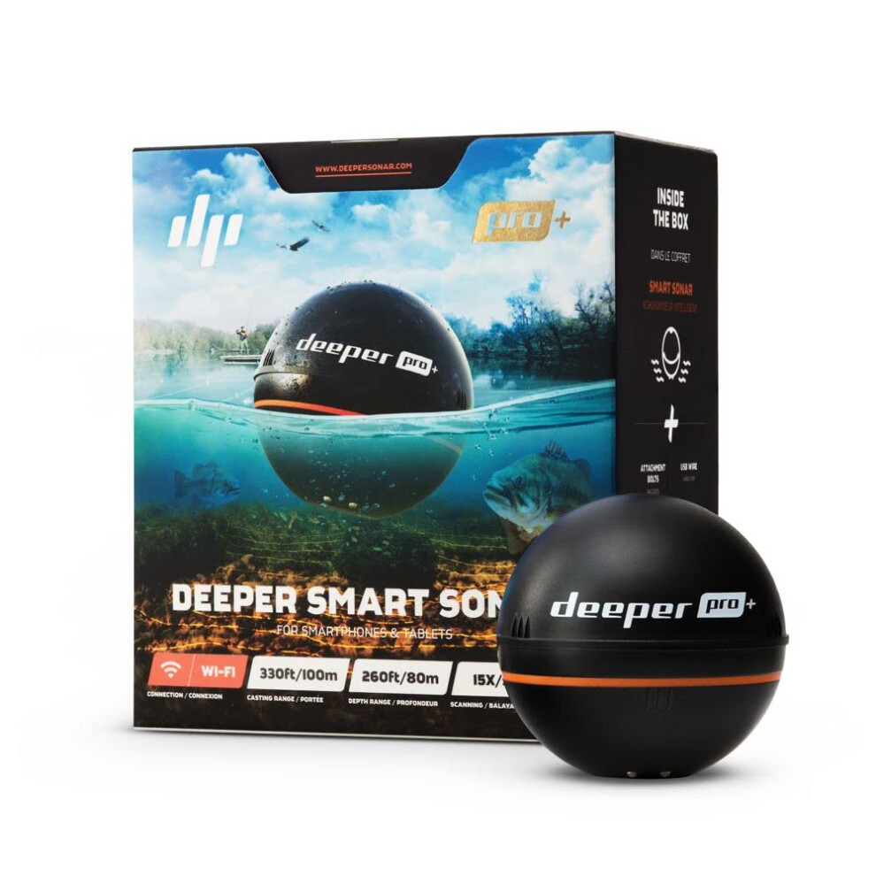 Deeper PRO+ Smart Sonar Castable and Portable WiFi Fish Finder with Gps for Kayaks and Boats on Shore Ice Fishing Fish Finder