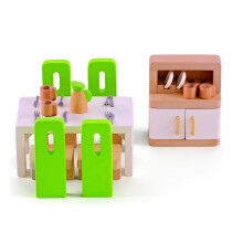 Hape Wooden Doll House Furniture Dining Room Set Green