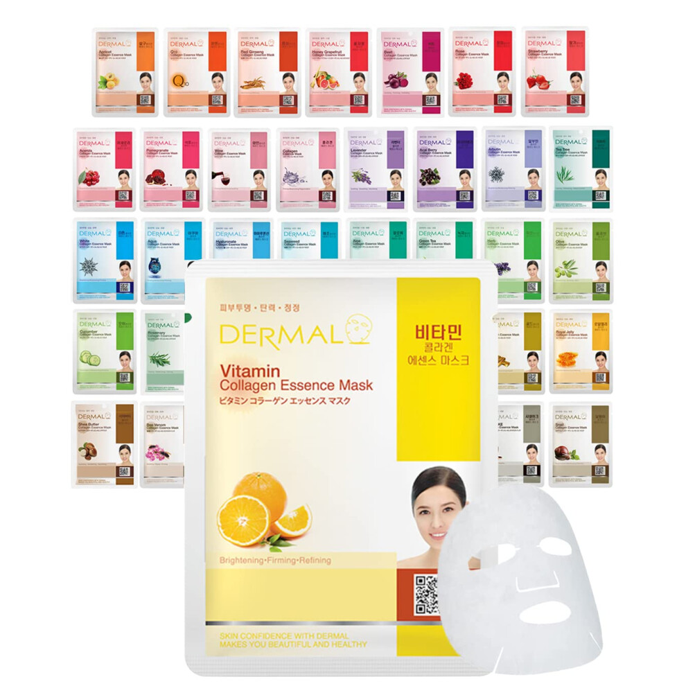 Dermal 39 Combo Pack A Collagen Essence Korean Face Mask - Hydrating & Soothing Facial Mask With Panthenol - Hypoallergenic Self Care Sheet Mask For A