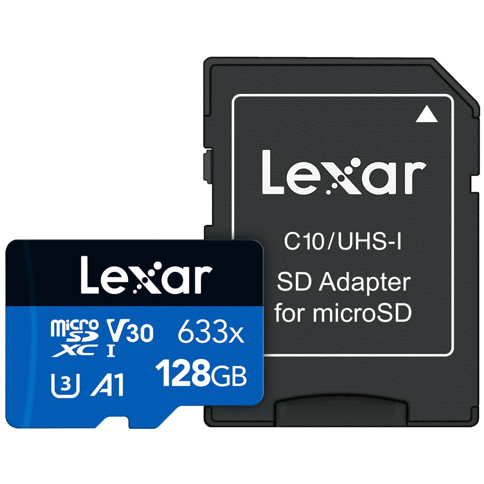 Lexar High-Performance 633x 128GB microSDXC UHS-I Card with SD Adapter  C10  U3  V30  A1  Full-HD & 4K Video  Up To 100MB/s Read  for Smartphones  Tab